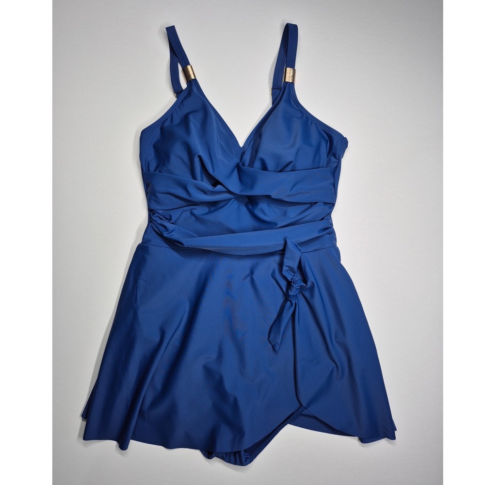 Blooming Jelly Blue Ruched Swim Dress One Piece Swimsuit Size M NWT